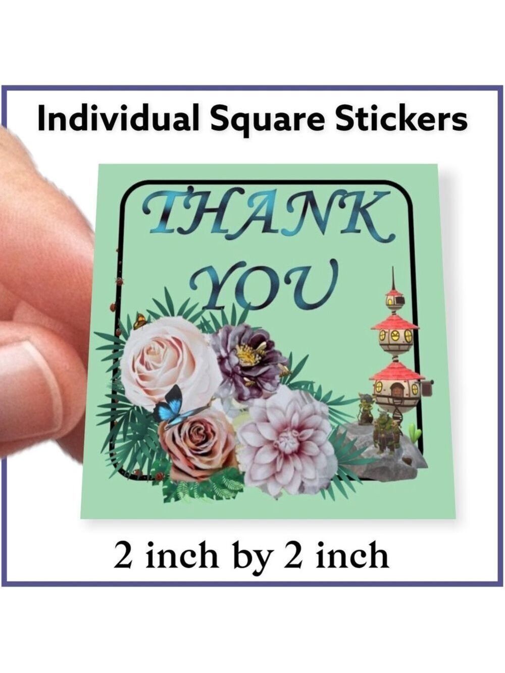100 (2x2 Inch) Square Stickers, Boho Spring , LadyBugs, High Gloss, Thank You - Picture 2 of 3